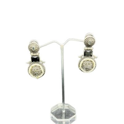 German Silver Antique Design Stone Studded Dangler Earrings