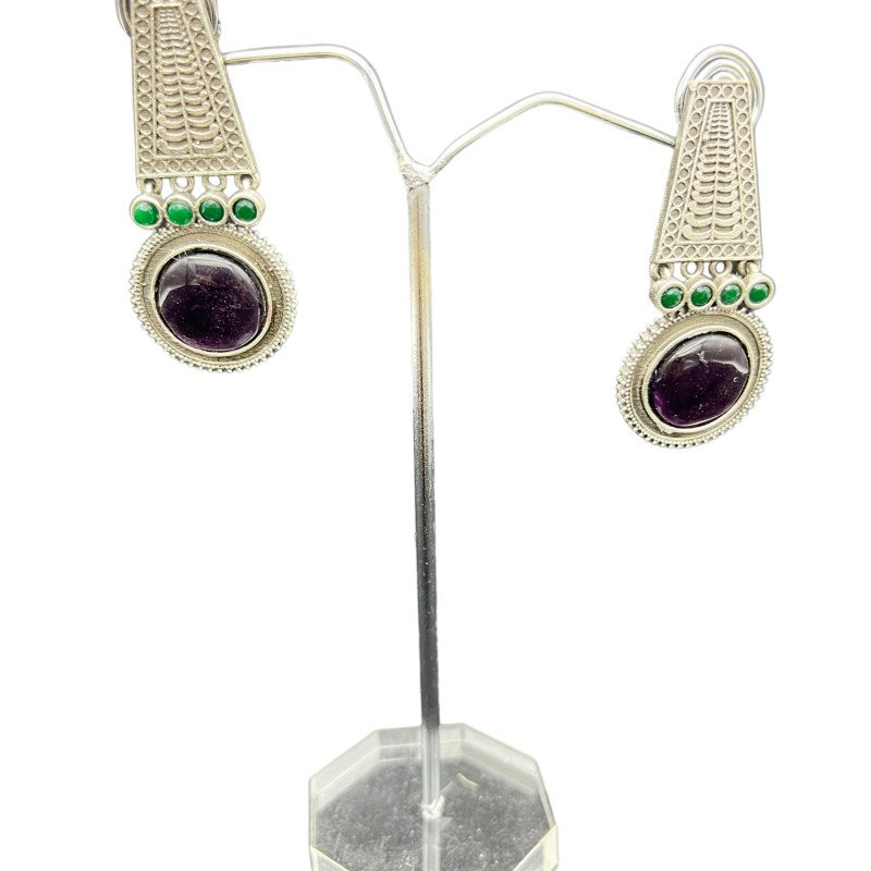 German Silver Dangler Earrings with Monalisa stone