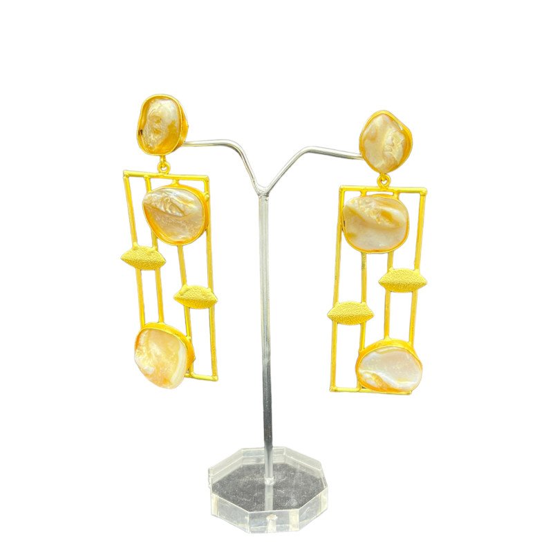 Gold plated stone studed drop earrings